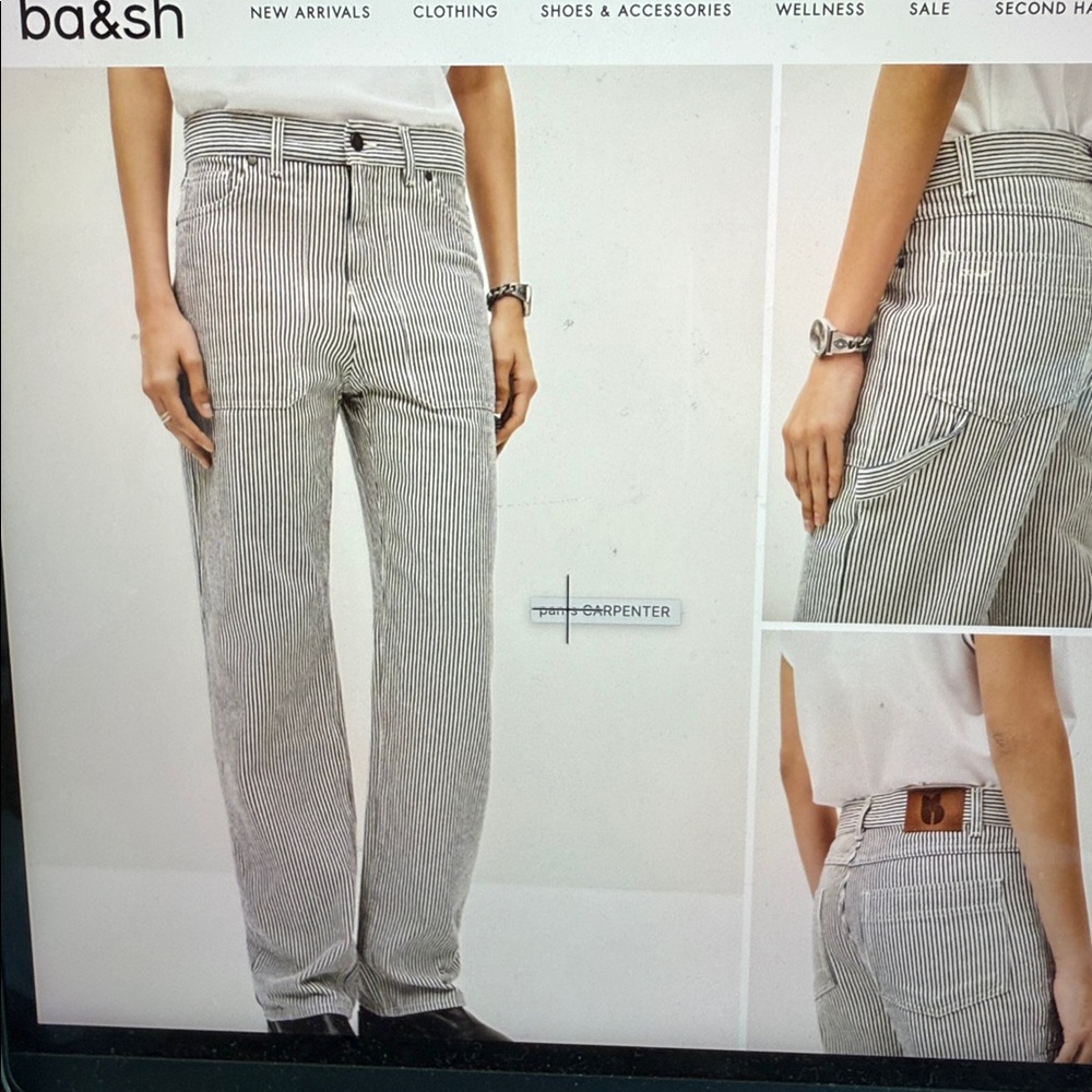 ba&sh Black and White Striped Pants -Carpenter wide-leg pants size 36-NEW